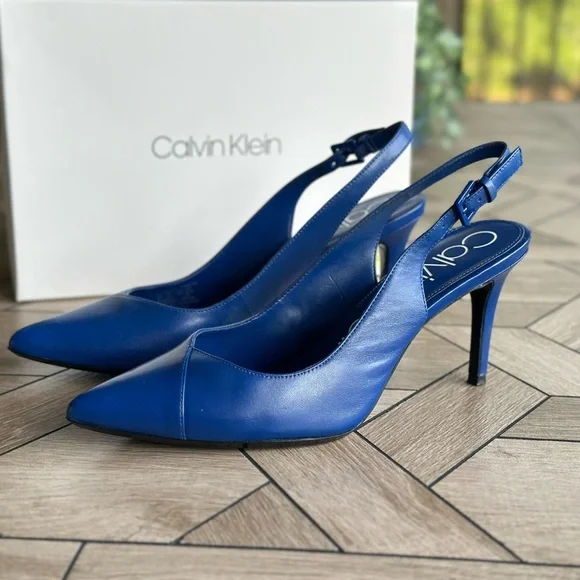 Calvin Klein Women's Royal Blue Gwenith Shiny Nappa Slingback Heels - Picture 11 of 14